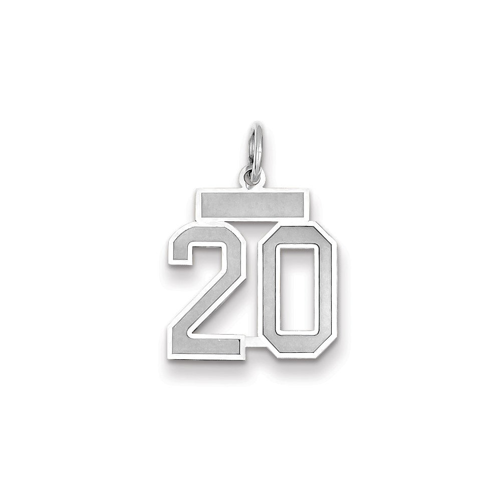 Million Charms 14K White Gold Themed Small Satin Number 20 Charm