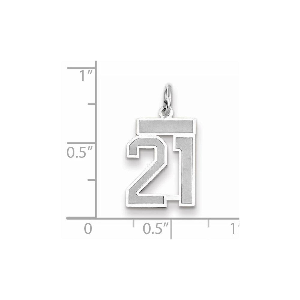 Million Charms 14K White Gold  Small Satin Number 21 Necklace Charm Pendant, Graduation, Birthday, Anniversary