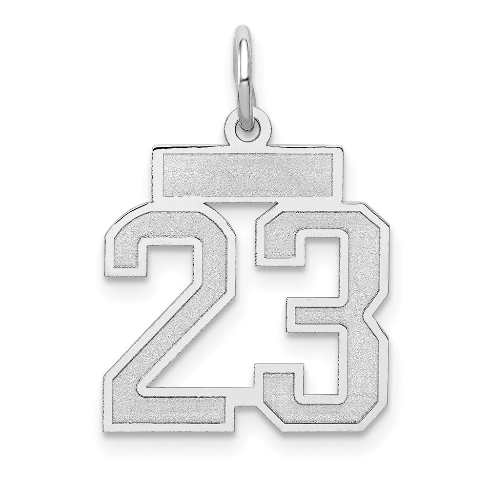 Million Charms 14K White Gold Themed Small Satin Number 23 Charm