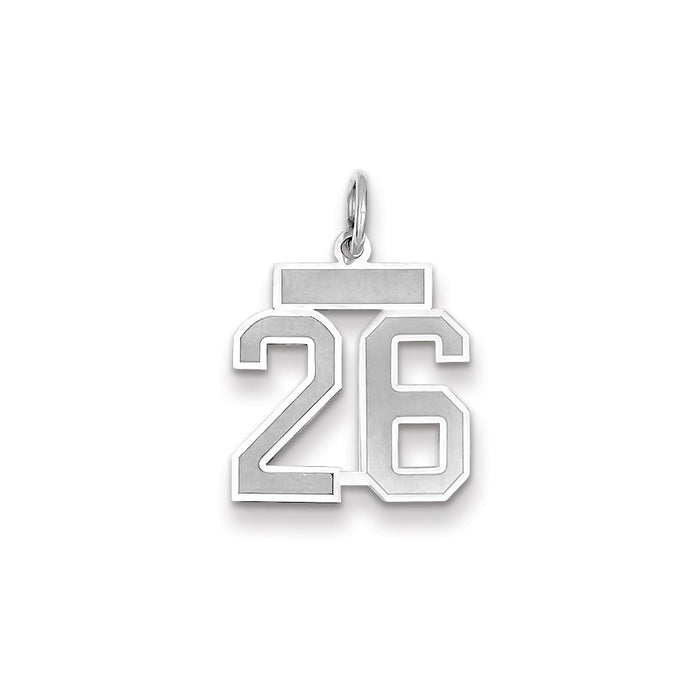 Million Charms 14K White Gold Themed Small Satin Number 26 Charm