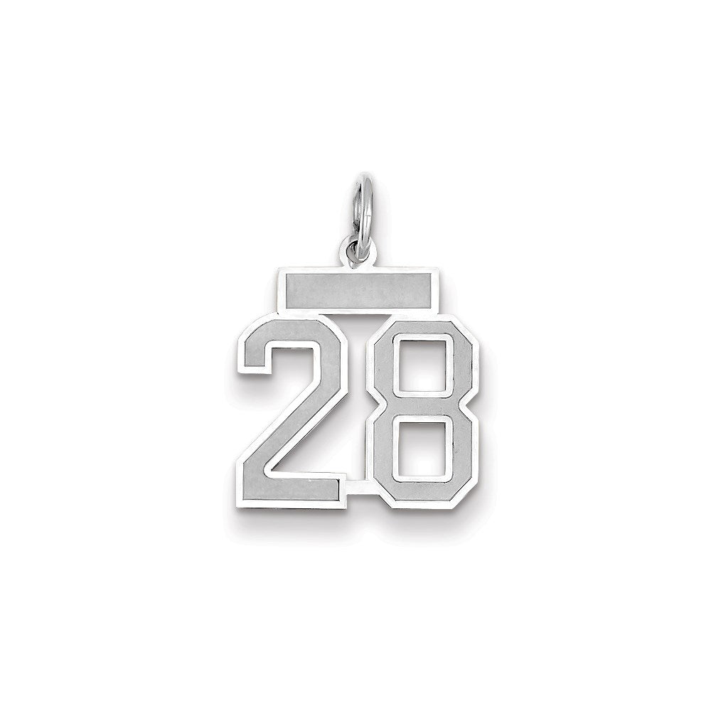 Million Charms 14K White Gold Themed Small Satin Number 28 Charm