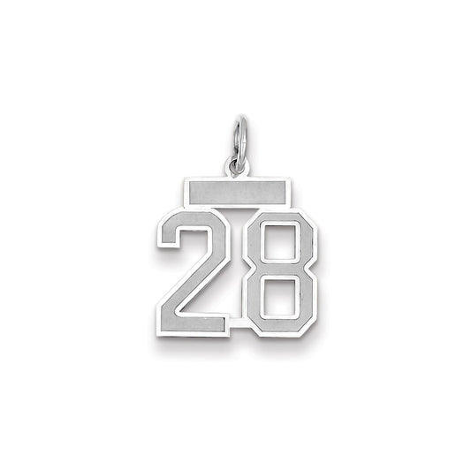 Million Charms 14K White Gold Themed Small Satin Number 28 Charm