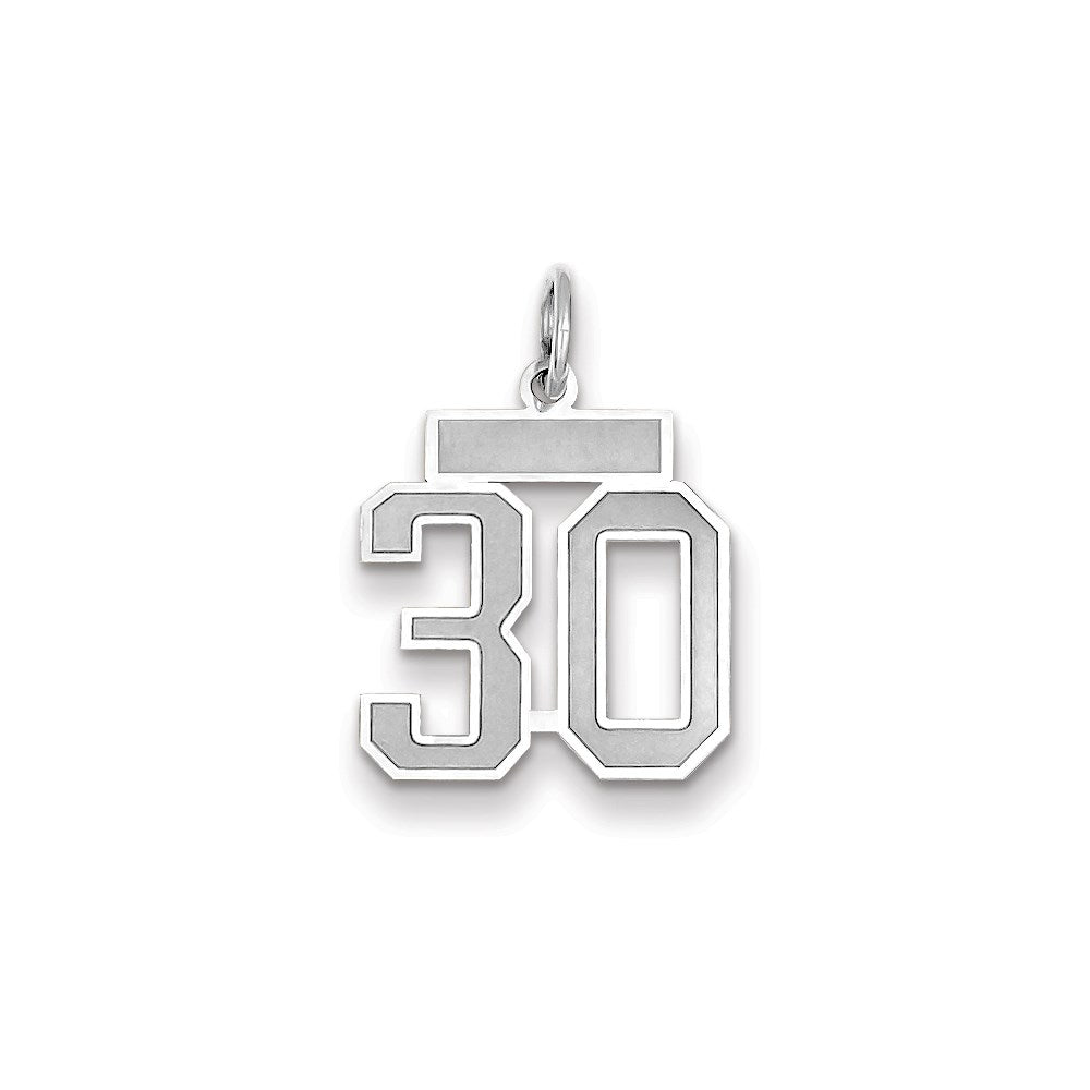 Million Charms 14K White Gold Themed Small Satin Number 30 Charm