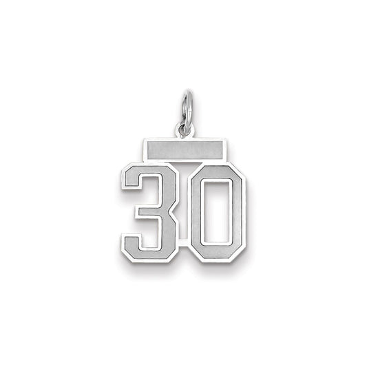 Million Charms 14K White Gold Themed Small Satin Number 30 Charm