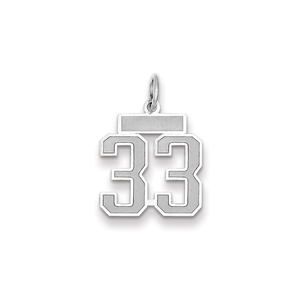 Million Charms 14K White Gold Themed Small Satin Number 33 Charm