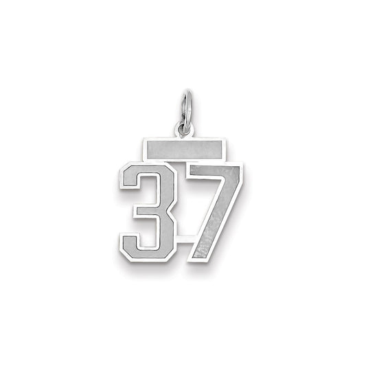 Million Charms 14K White Gold Themed Small Satin Number 37 Charm