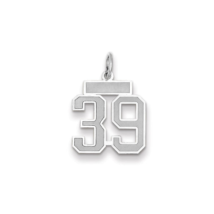 Million Charms 14K White Gold Themed Small Satin Number 39 Charm