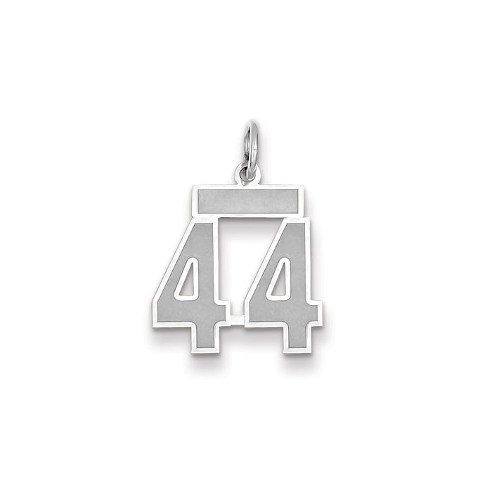 Million Charms 14K White Gold Themed Small Satin Number 44 Charm