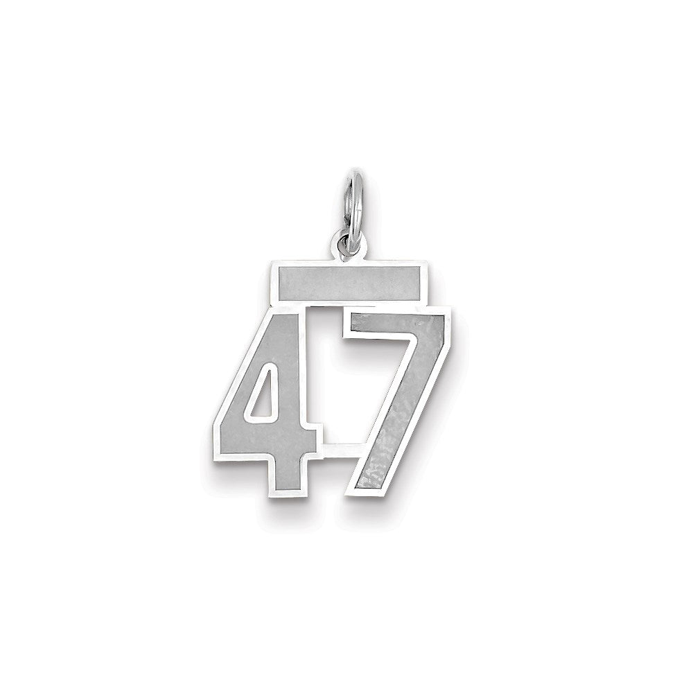 Million Charms 14K White Gold Themed Small Satin Number 47 Charm