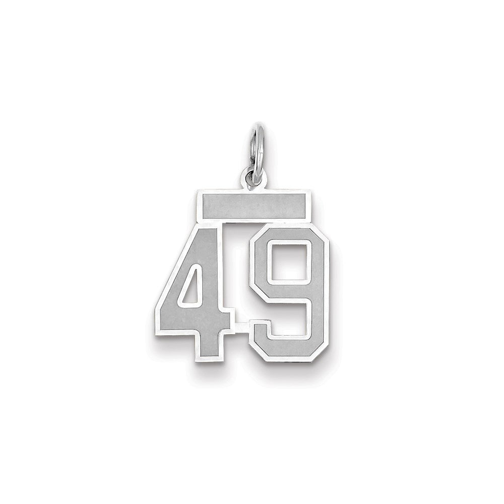 Million Charms 14K White Gold Themed Small Satin Number 49 Charm