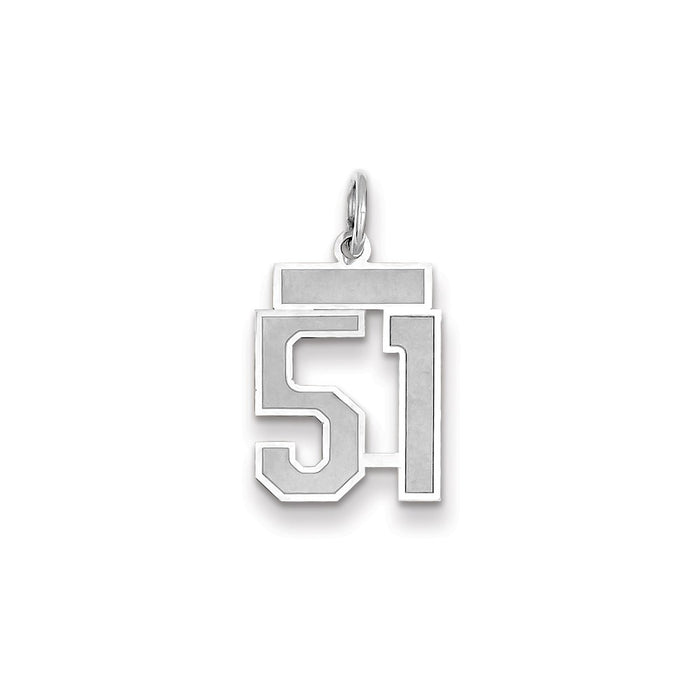 Million Charms 14K White Gold Themed Small Satin Number 51 Charm