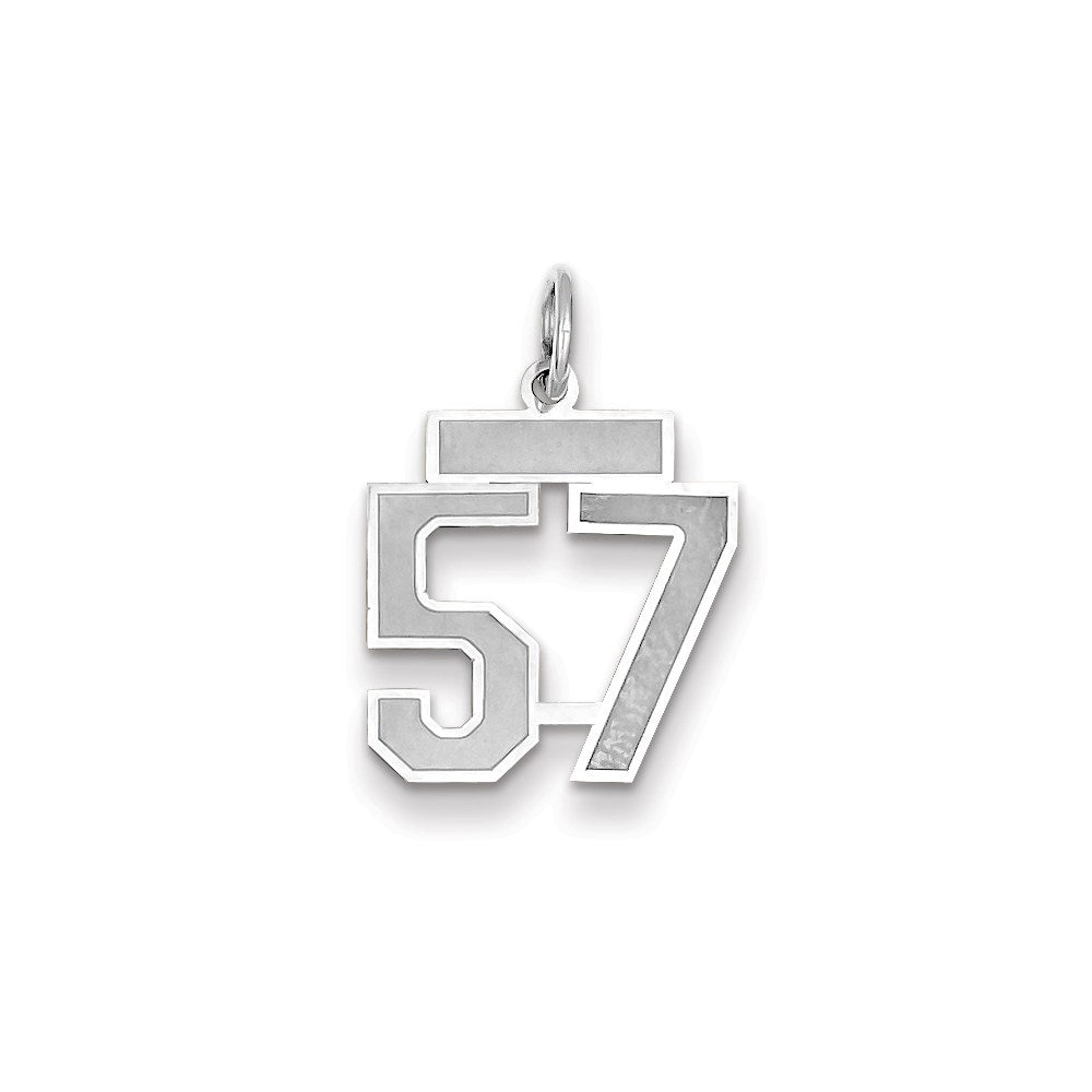 Million Charms 14K White Gold Themed Small Satin Number 57 Charm