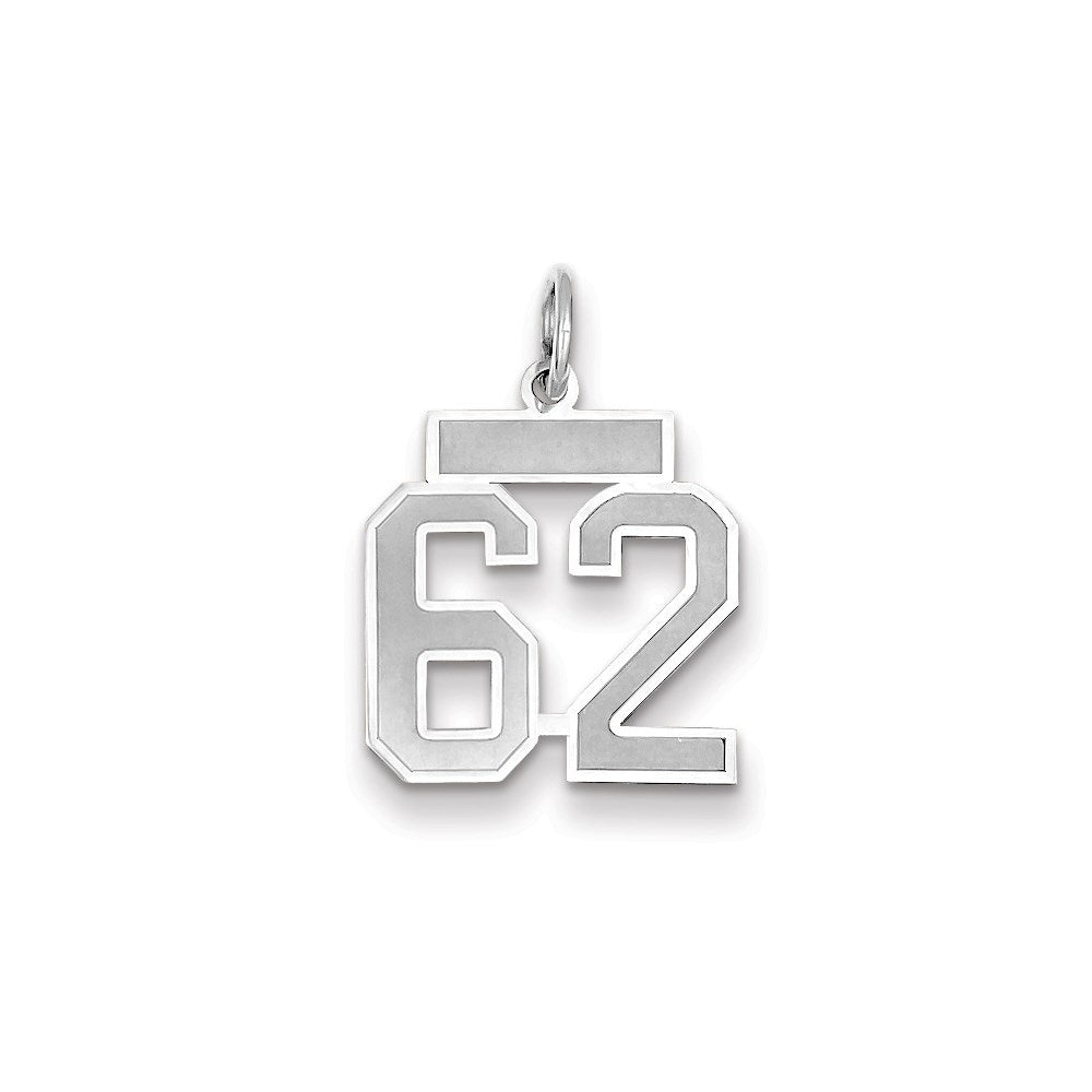 Million Charms 14K White Gold Themed Small Satin Number 62 Charm