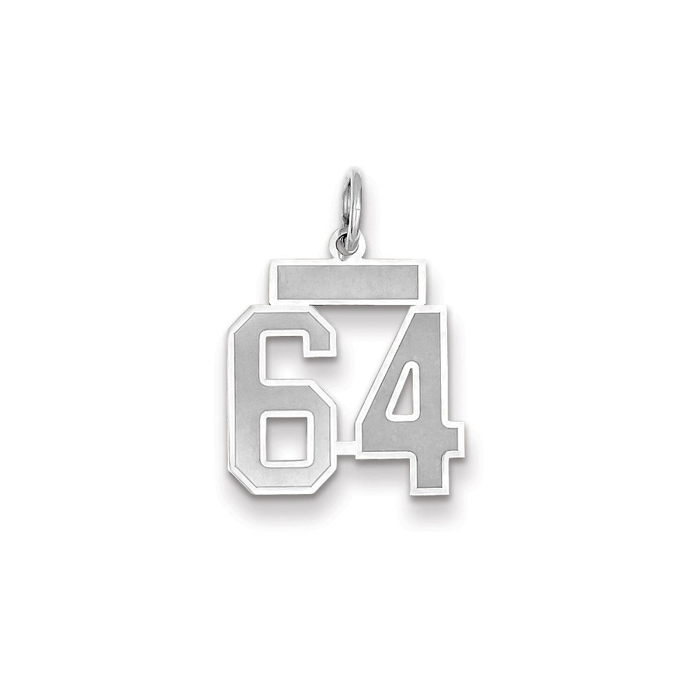 Million Charms 14K White Gold Themed Small Satin Number 64 Charm