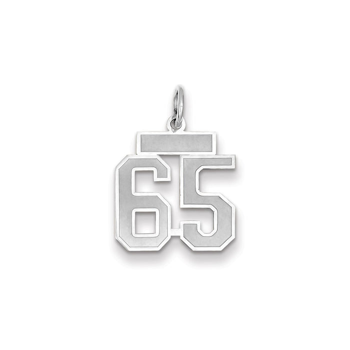 Million Charms 14K White Gold Themed Small Satin Number 65 Charm