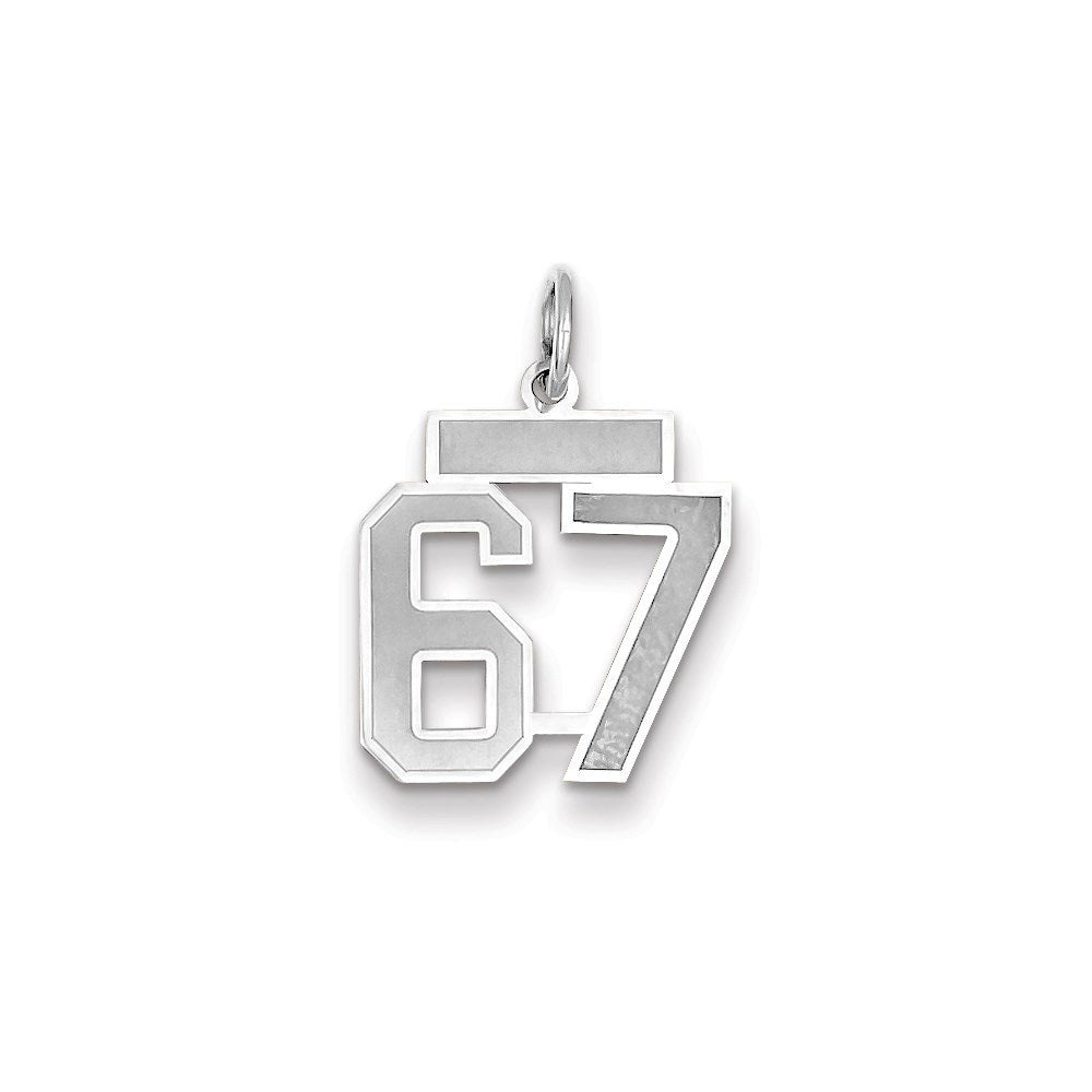 Million Charms 14K White Gold Themed Small Satin Number 67 Charm