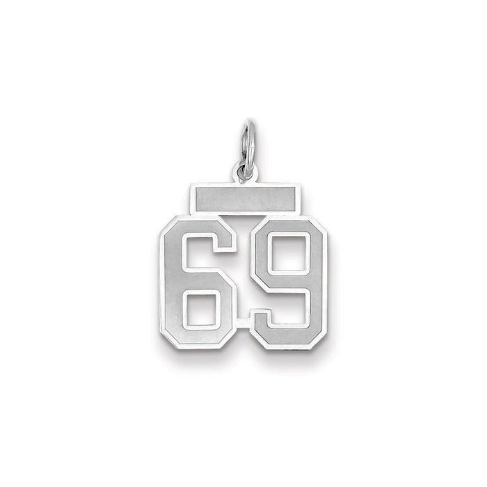 Million Charms 14K White Gold Themed Small Satin Number 69 Charm