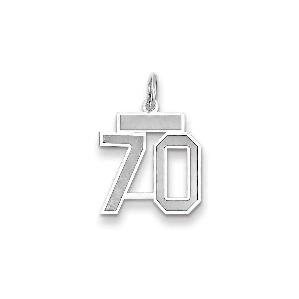 Million Charms 14K White Gold Themed Small Satin Number 70 Charm