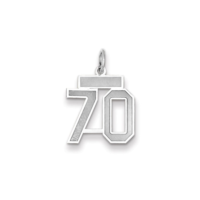 Million Charms 14K White Gold Themed Small Satin Number 70 Charm