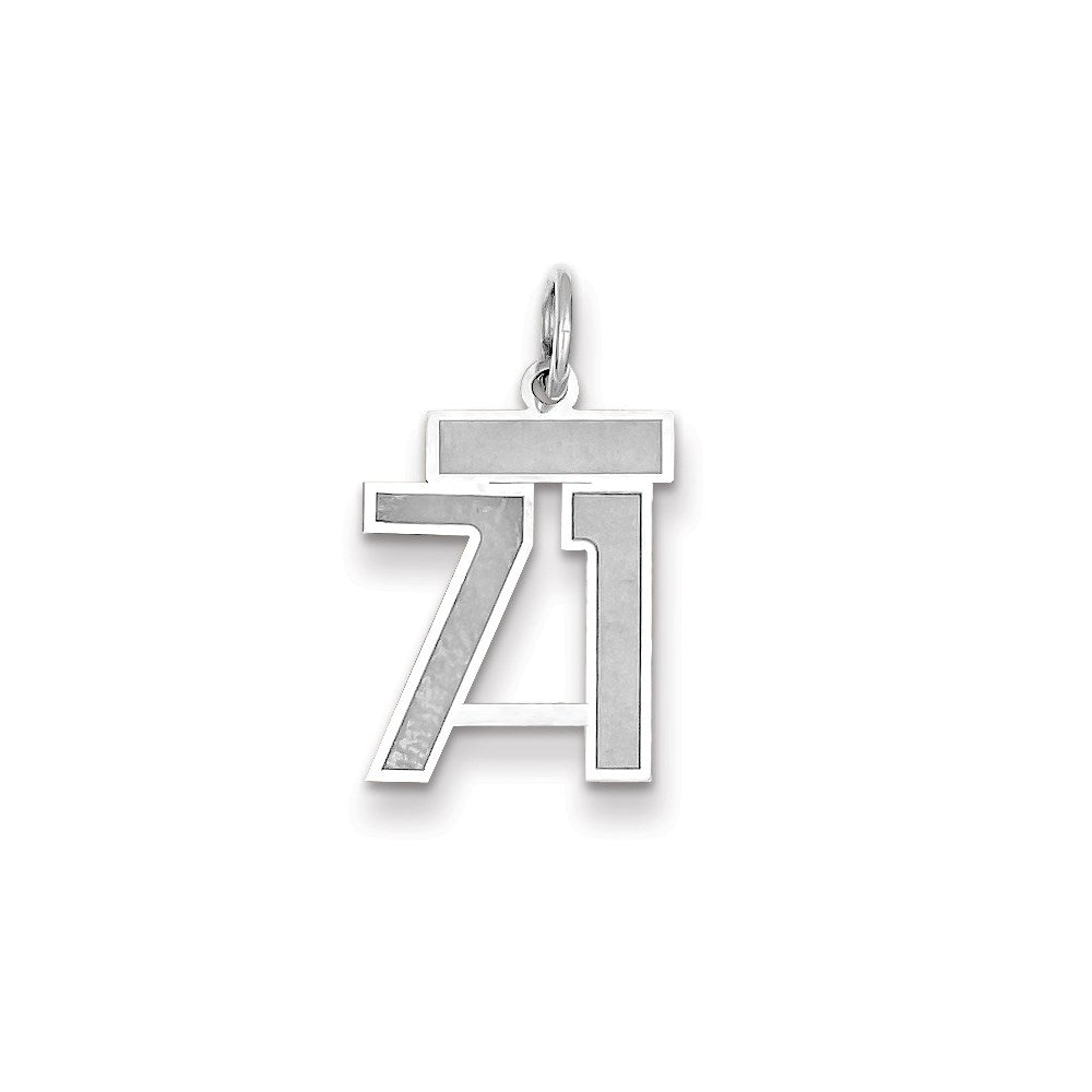 Million Charms 14K White Gold Themed Small Satin Number 71 Charm
