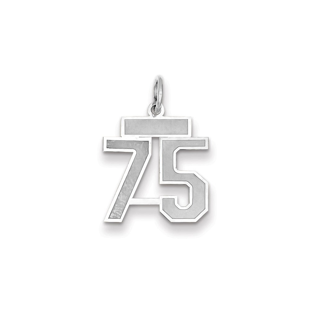 Million Charms 14K White Gold Themed Small Satin Number 75 Charm