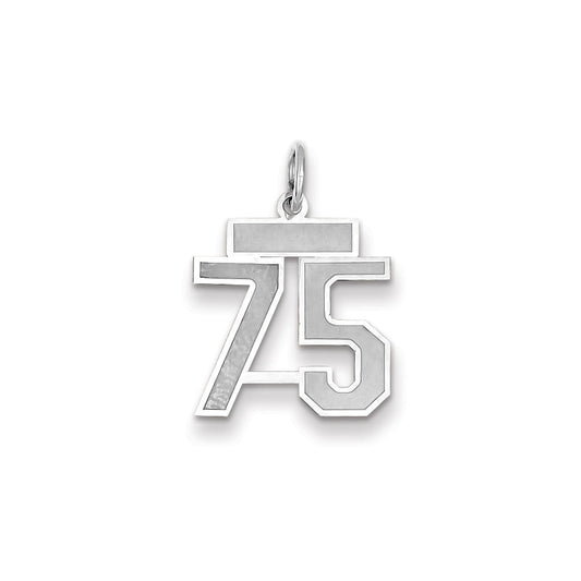 Million Charms 14K White Gold Themed Small Satin Number 75 Charm
