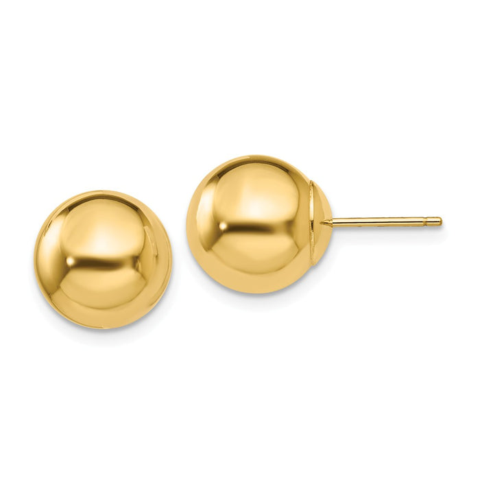 Million Charms 14k Yellow Gold Polished 10mm Ball Post Earrings, 10mm x 10mm