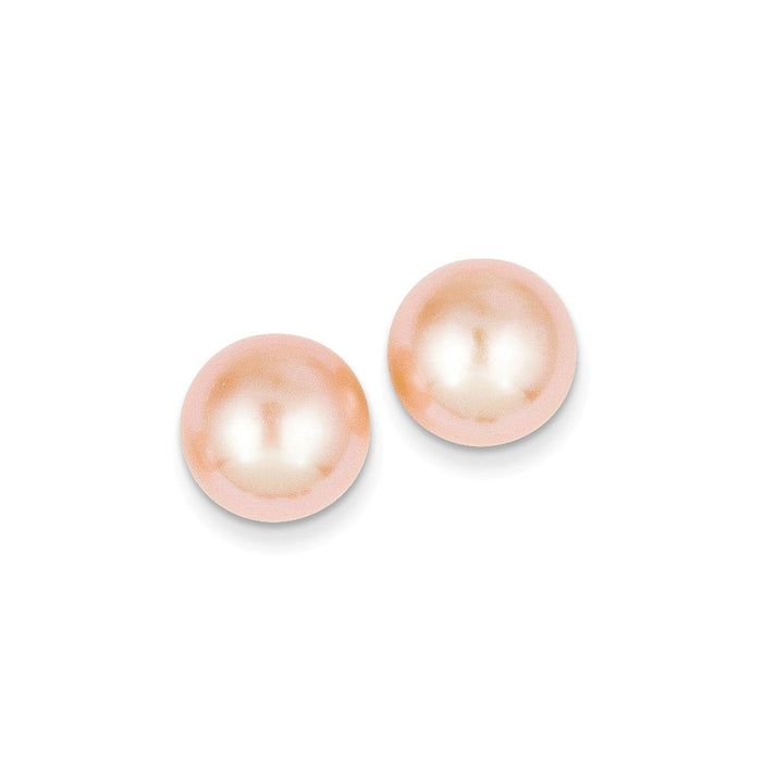 Million Charms 14k Yellow Gold 11-12mm Pink Button Freshwater Cultured Pearl Stud Post Earrings, 11 to 12mm x 11 to 12mm
