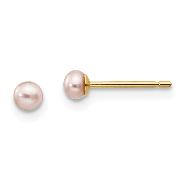 Million Charms 14k Yellow Gold 3-4mm Purple Button Freshwater Cultured Pearl Stud Post Earrings, 3 to 4mm x 3 to 4mm