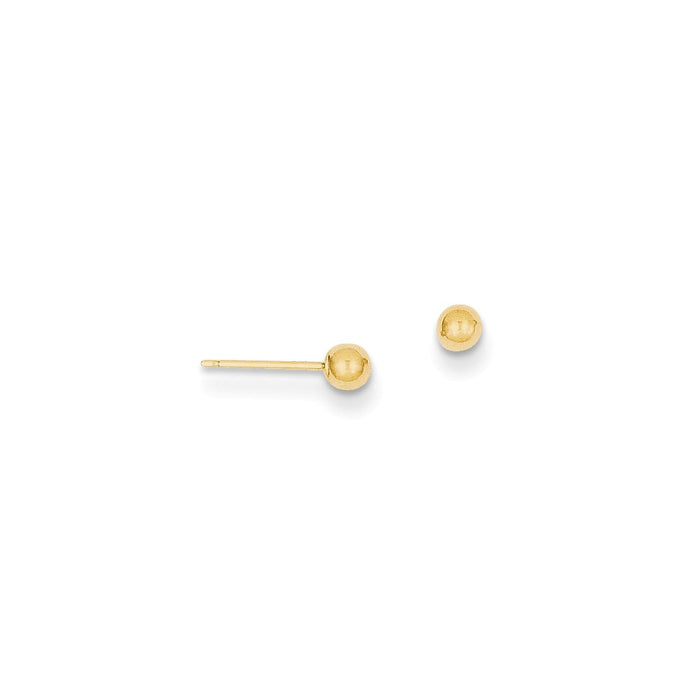 Million Charms 14k Yellow Gold Polished 3mm Ball Post Earrings, 3mm x 3mm