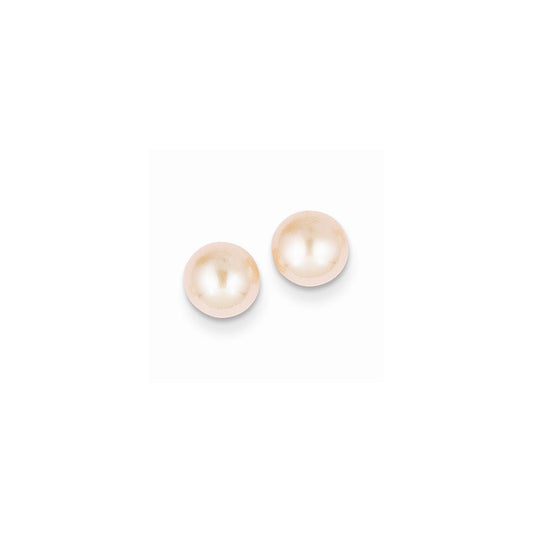 Million Charms 14k Yellow Gold 6-7mm Pink Button Freshwater Cultured Pearl Stud Post Earrings, 6 to 7mm x 6 to 7mm