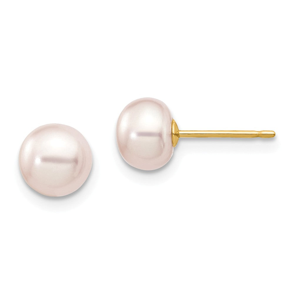 Million Charms 14k Yellow Gold 6-7mm Purple Button Freshwater Cultured Pearl Stud Post Earrings, 6 to 7mm x 6 to 7mm