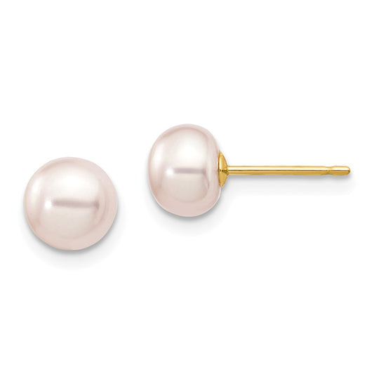 Million Charms 14k Yellow Gold 6-7mm Purple Button Freshwater Cultured Pearl Stud Post Earrings, 6 to 7mm x 6 to 7mm
