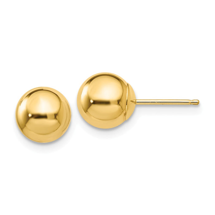 Million Charms 14k Yellow Gold Polished 7mm Ball Post Earrings, 7mm x 7mm