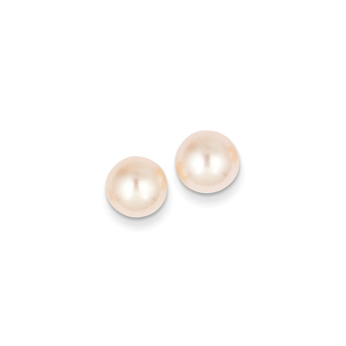 Million Charms 14k Yellow Gold 8-9mm Pink Button Freshwater Cultured Pearl Stud Post Earrings, 8 to 9mm x 8 to 9mm