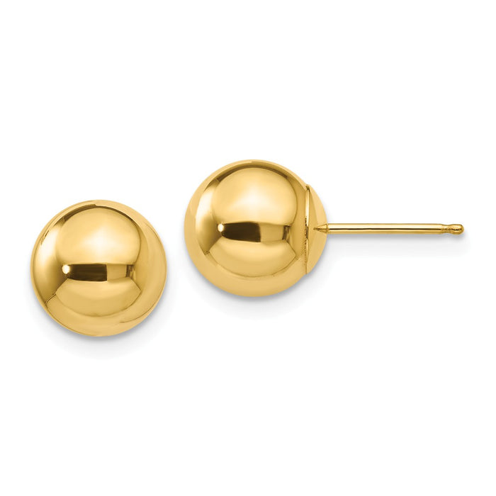 Million Charms 14k Yellow Gold Polished 8mm Ball Post Earrings, 8mm x 8mm