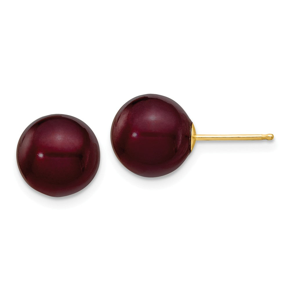 Million Charms 14k Yellow Gold 9-10mm Coffee Round Freshwater Cultured Pearl Stud Post Earrings, 9 to 10mm x 9 to 10mm