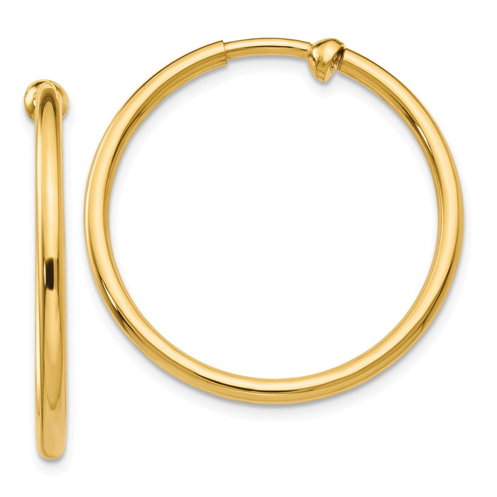 Million Charms 14k Yellow Gold Non-Pierced Hoop Earrings, 25mm x 2mm