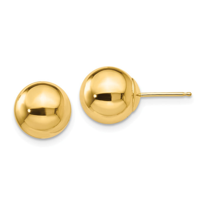 Million Charms 14k Yellow Gold Polished 9.0mm Ball Post Earrings, 9mm x 9mm