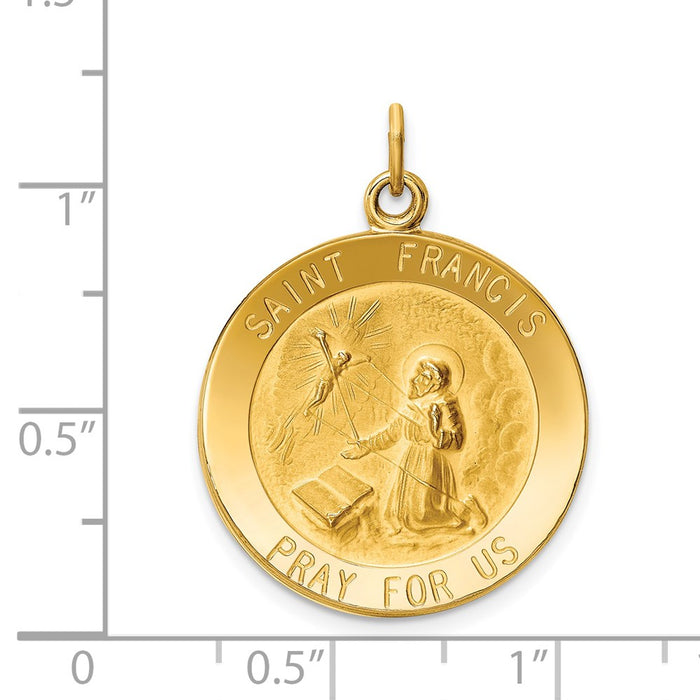 Million Charms 14K Yellow Gold Themed Religious Saint Francis Medal Pendant