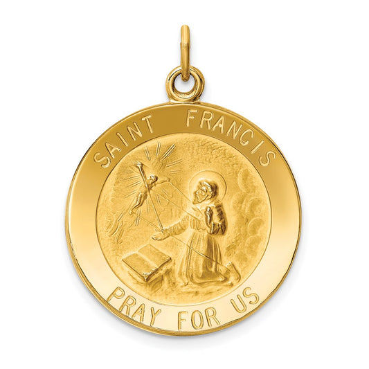 Million Charms 14K Yellow Gold Themed Religious Saint Francis Medal Pendant