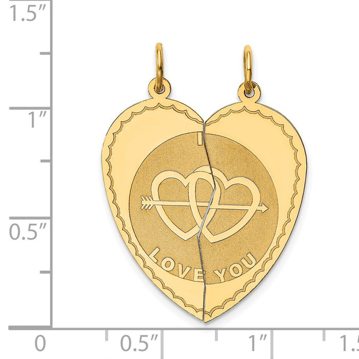 Million Charms 14K Yellow Gold Themed Break-Apart I Love You Charm