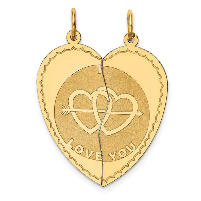 Million Charms 14K Yellow Gold Themed Break-Apart I Love You Charm