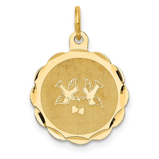 Million Charms 14K Yellow Gold Themed Love Birds Disc Charm