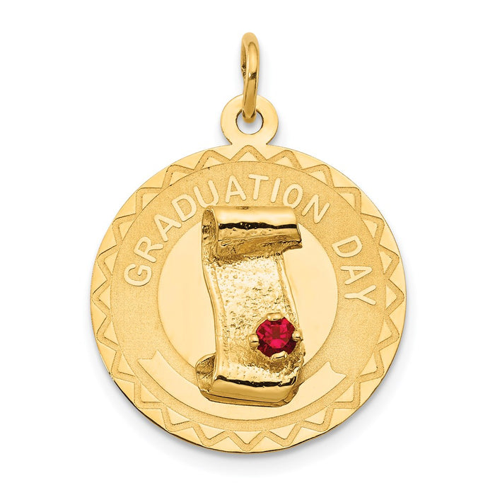 Million Charms 14K Yellow Gold Themed Graduation Day Charm With Red Synthetic Stone Charm