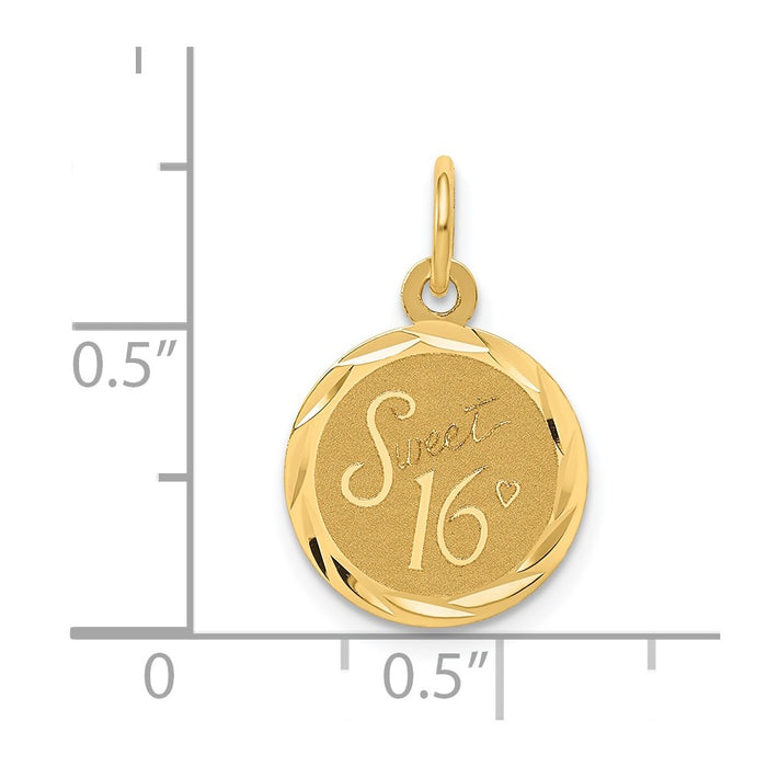 Million Charms 14K Yellow Gold Themed Sweet Sixteen Disc Charm