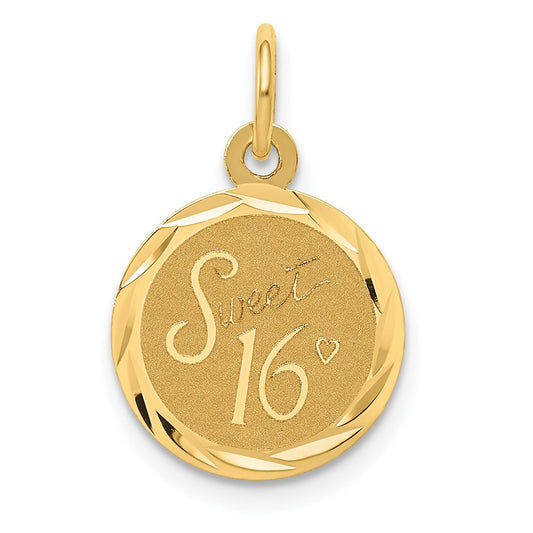Million Charms 14K Yellow Gold Themed Sweet Sixteen Disc Charm