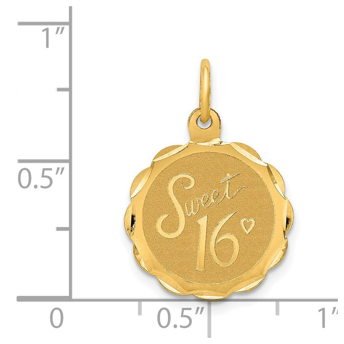 Million Charms 14K Yellow Gold Themed Sweet Sixteen Disc Charm