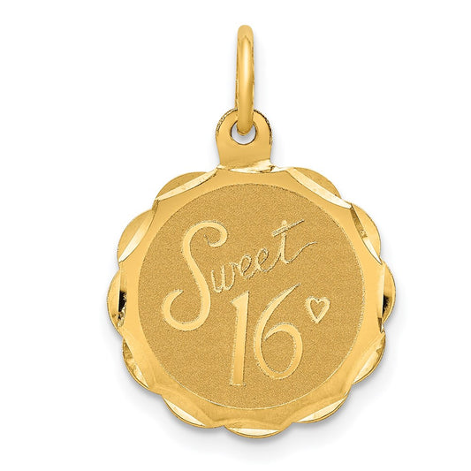 Million Charms 14K Yellow Gold Themed Sweet Sixteen Disc Charm
