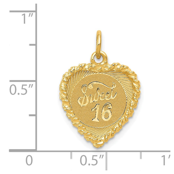 Million Charms 14K Yellow Gold Themed Sweet Sixteen Heart Charm